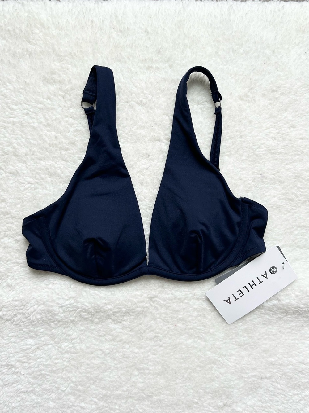 Athleta Navy Blue Underwire Plunge Bikini Top NWT